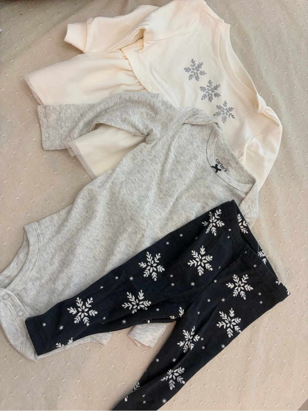 Carter's Snowflake Leggings with Gray and Cream Tops